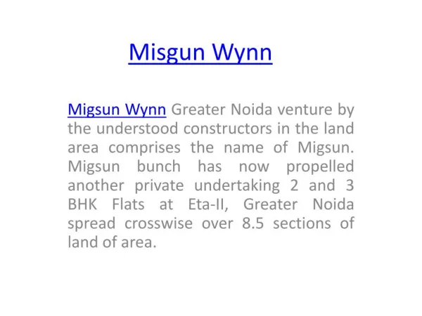 Fresh Project Migsun Wynn In Greater Noida