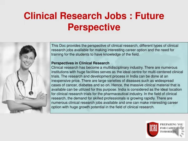 Clinical Research Jobs, Post Graduate Diploma In Clinical Research