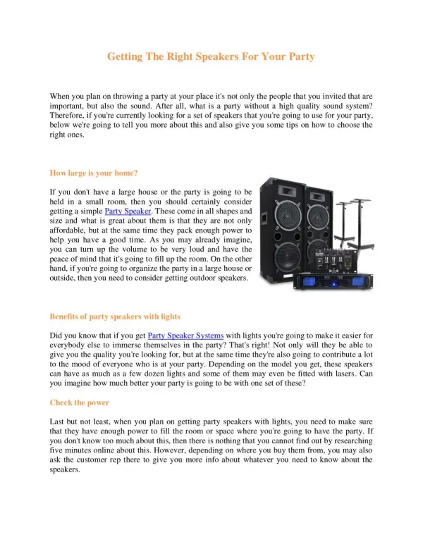 Getting The Right Speakers For Your Party