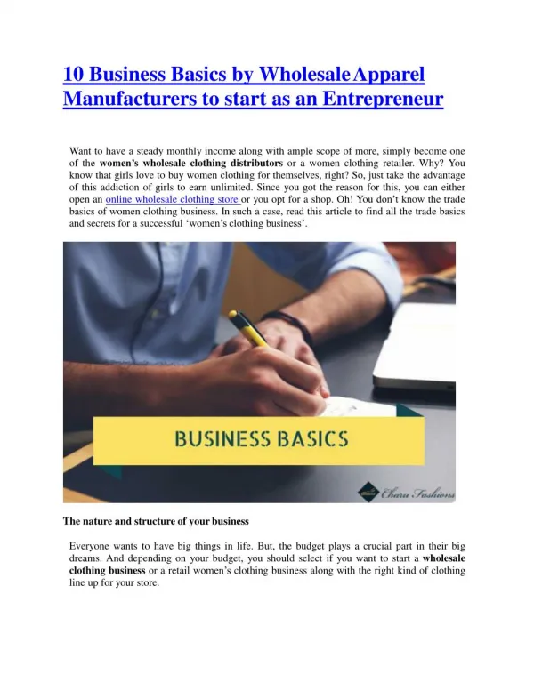 10 Business Basics by Wholesale Apparel Manufacturers to start as an Entrepreneur