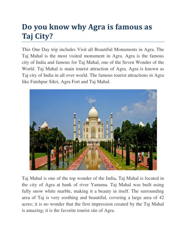 Do you know why Agra is famous as Taj City?