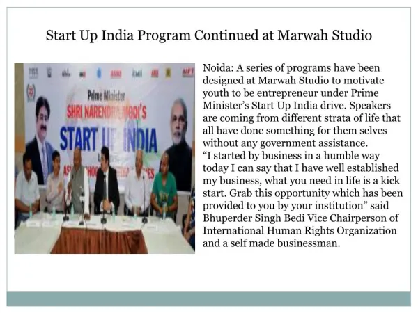 Start Up India Program Continued at Marwah Studio