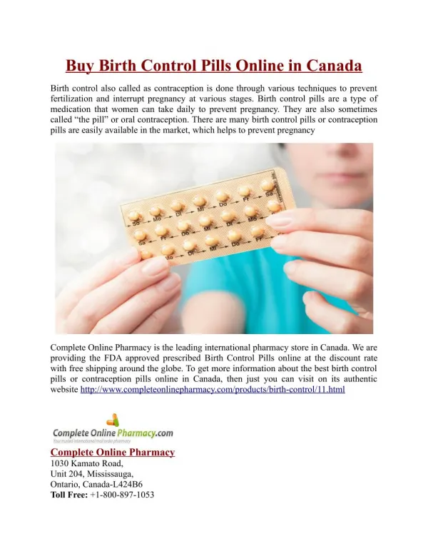 Buy Birth Control Pills Online in Canada