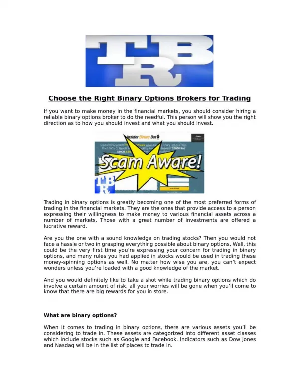 How To Choose The Right Binary Options Brokers For Trading