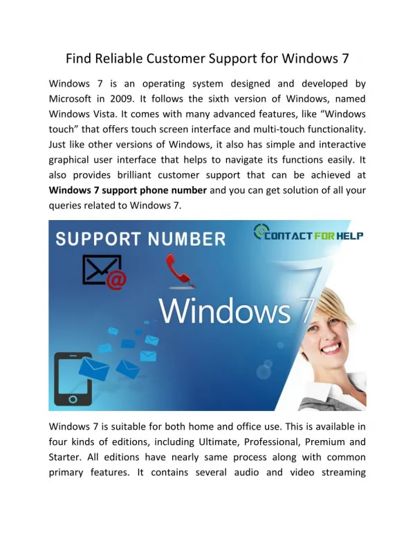 Find reliable customer support for Windows 7