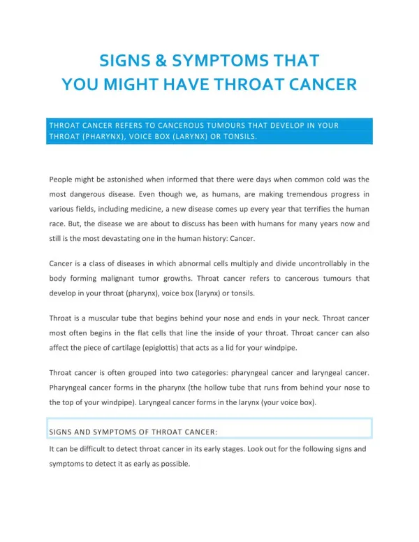 Signs & Symptoms that You Might Have Throat Cancer