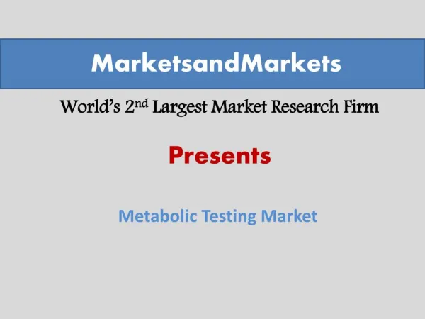 Metabolic Testing Market worth $475.75 Million by 2019