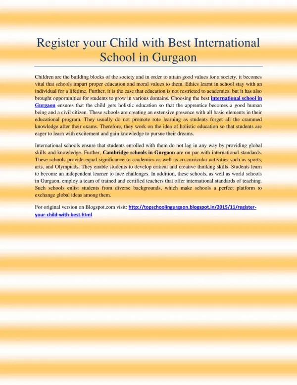 Register your Child with Best International School in Gurgaon