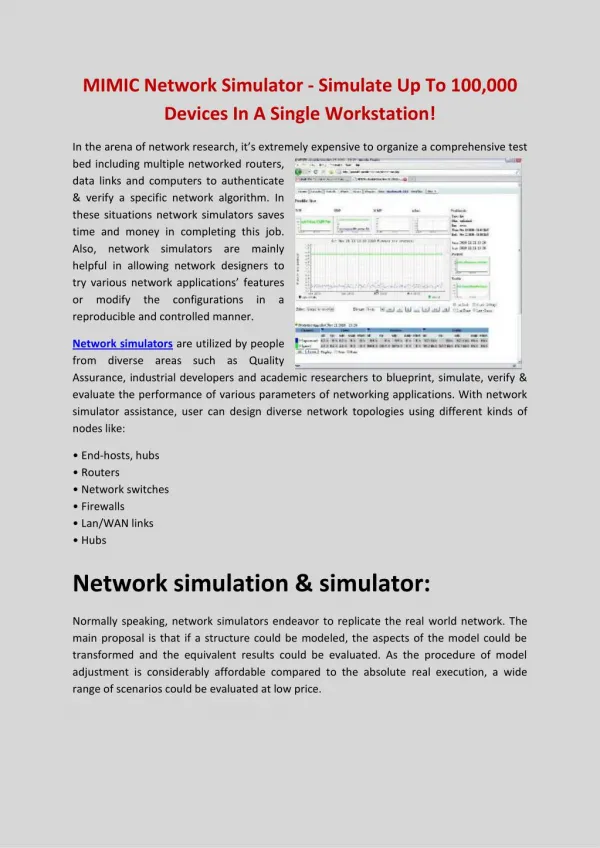 MIMIC Simulator Network Simulator With Thousands of Networking Devices