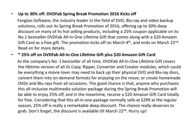 Up to 30% off: DVDFab Spring Break Promotion 2016 Kicks off
