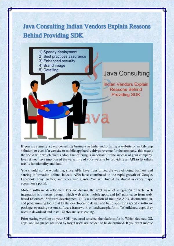 Java Consulting Indian Vendors Explain Reasons Behind Providing SDK