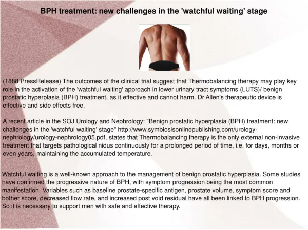 BPH treatment: new challenges in the 'watchful waiting' stage