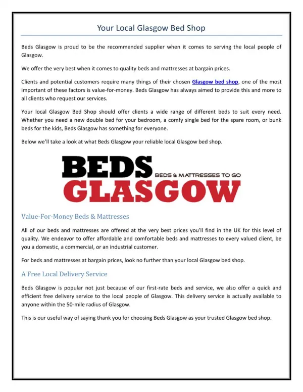 Your Local Glasgow Bed Shop