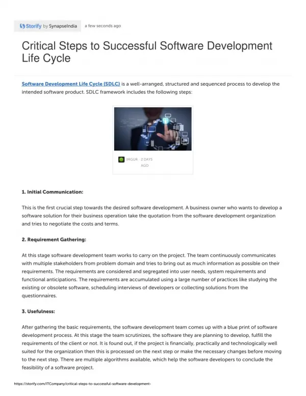 Critical Steps to Successful Software Development Life Cycle
