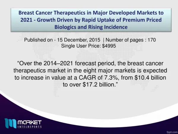 Global Breast Cancer Therapeutics Market Outlook Till 2021 | Revenue Models