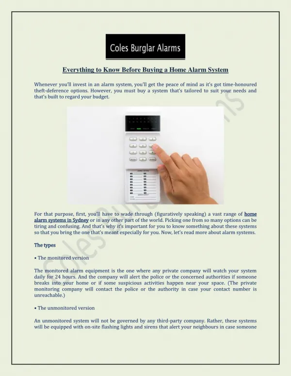 Everything to Know Before Buying a Home Alarm System - Coles Burglar Alarms