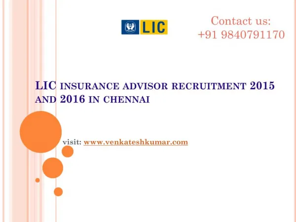 LIC insurance advisor recruitment 2015 and 2016 in chennai