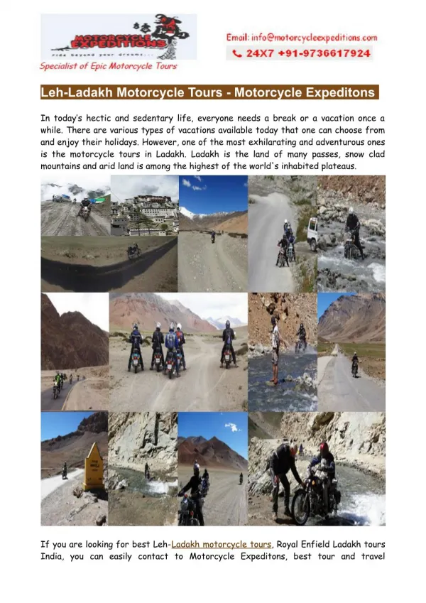 Motorbike Tours in Ladakh- Leh-Ladakh Motorcycle Tours