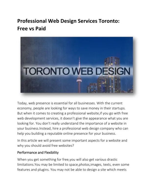Professional Web Design Services Toronto: Free vs Paid