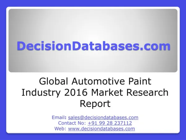 Global Automotive Paint Industry 2016 Market Research Report