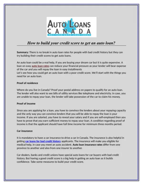 How to build your credit score to get an auto loan?
