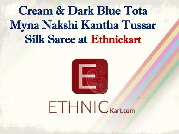 Cream & dark blue tota myna nakshi kantha tussar silk saree