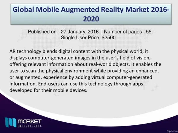 Global Mobile Augmented Reality Market Share, Size, Forecast and Trends by 2020