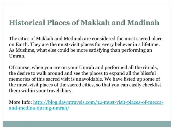 Historical Places in Makkah and Madinah