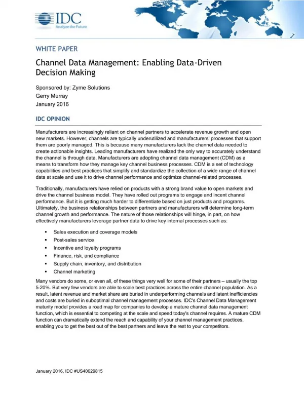 White Paper Channel Data Management: Enabling Data-Driven Decision Making