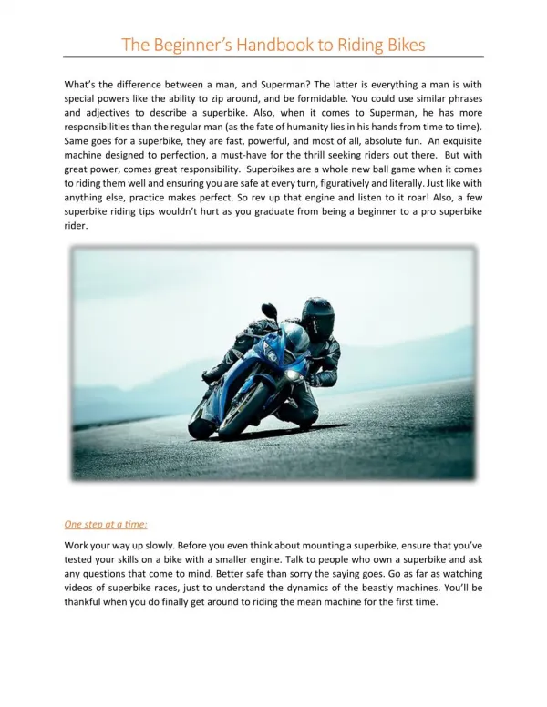 Superbike Riding Tips For Begginers