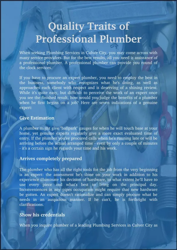 Quality traits of Professional Plumber