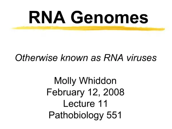 Otherwise known as RNA viruses Molly Whiddon February 12, 2008 Lecture 11 Pathobiology 551