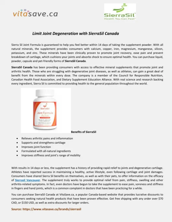 Limit Joint Degeneration with SierraSil Canada