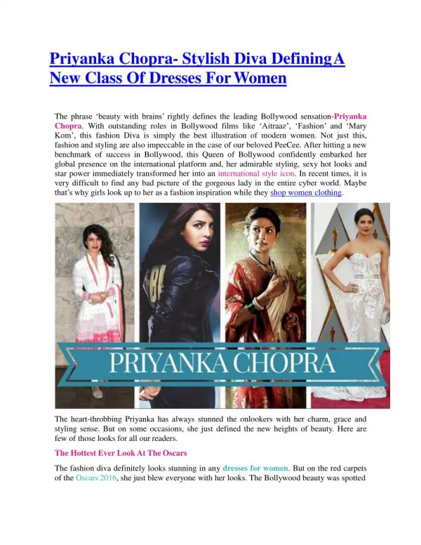 Priyanka Chopra- Stylish Diva Defining A New Class Of Dresses For Women