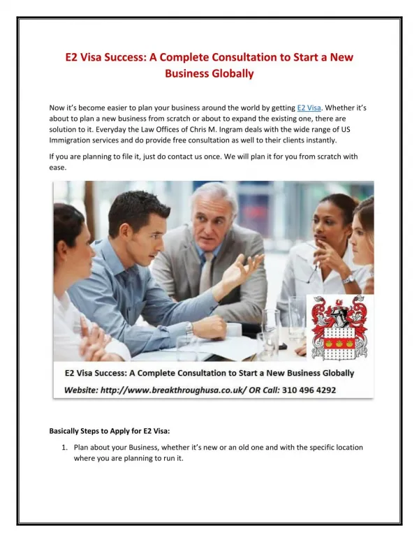E2 Visa Success: A Complete Consultation to Start a New Business Globally