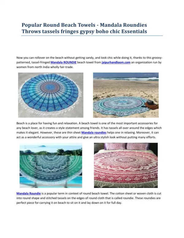 Popular Round Beach Towels - Mandala Roundies Throws tassels fringes gypsy boho chic Essentials