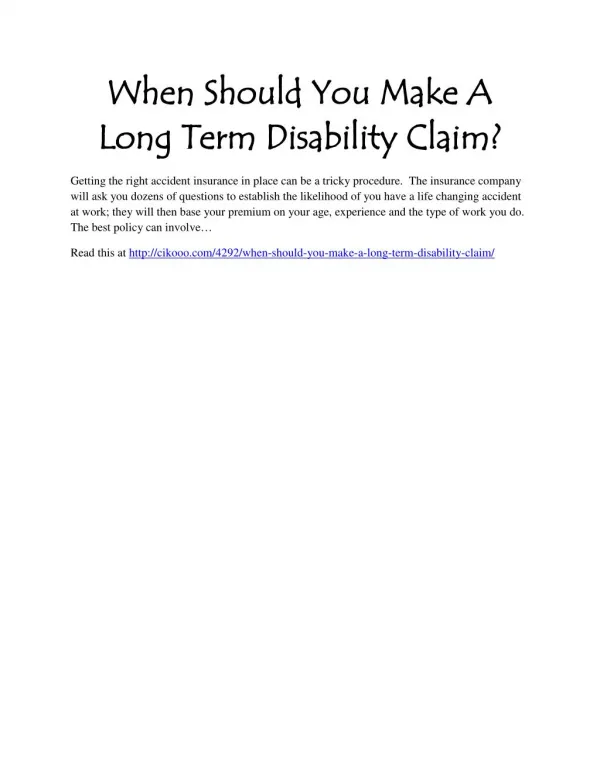 When Should You Make A Long Term Disability Claim?