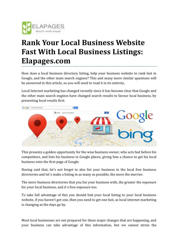 Rank Your Local Business Website Fast, Elapages.com