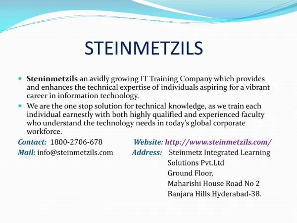 Steinmetzils| Best Software Online Training Institute in Hyderabad