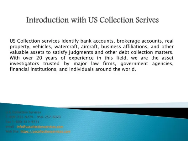 Commercial Asset Investigation- US Collection Services
