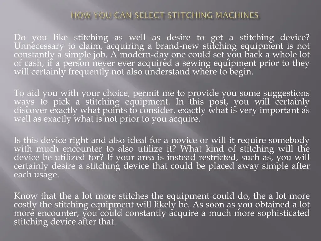 how you can select stitching machines
