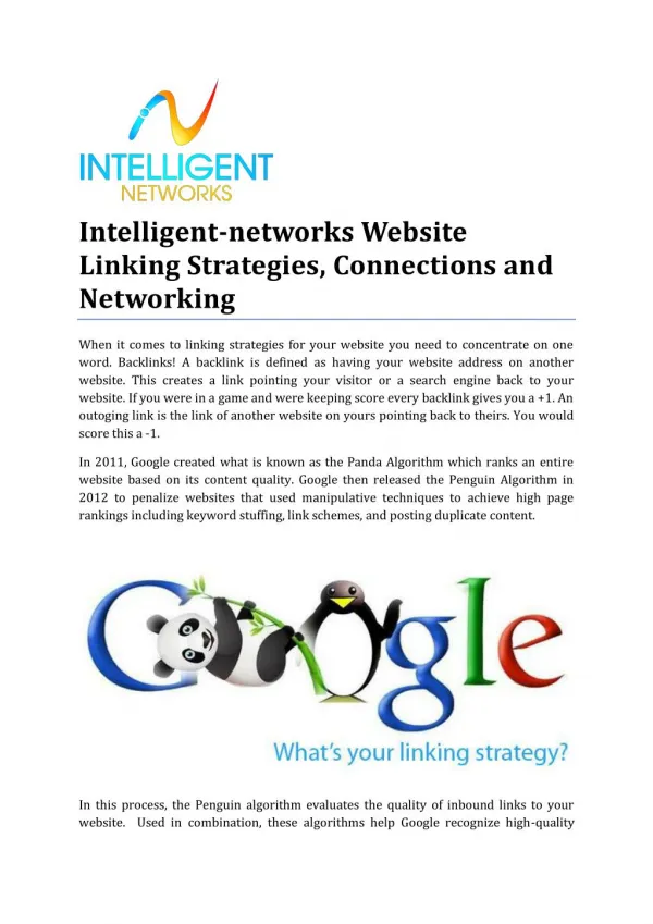 Intelligent-networks Website Linking Strategies and Connections