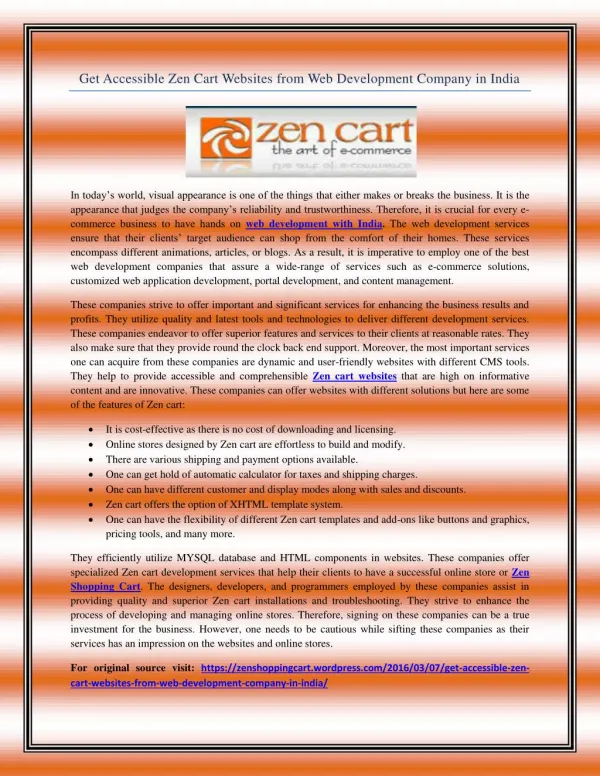 Get Accessible Zen Cart Websites from Web Development Company in India