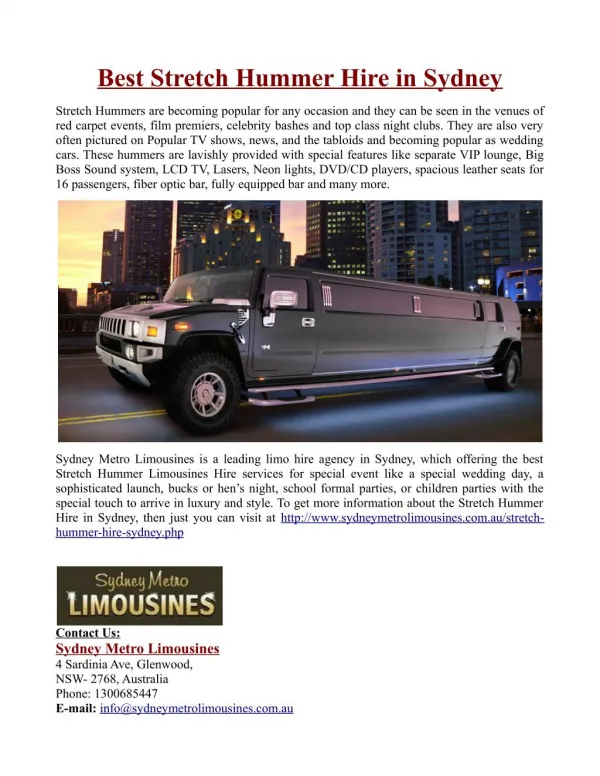 Best Stretch Hummer Hire in Sydney