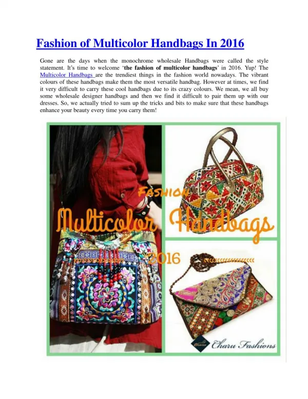 Fashion of Multicolor Handbags In 2016