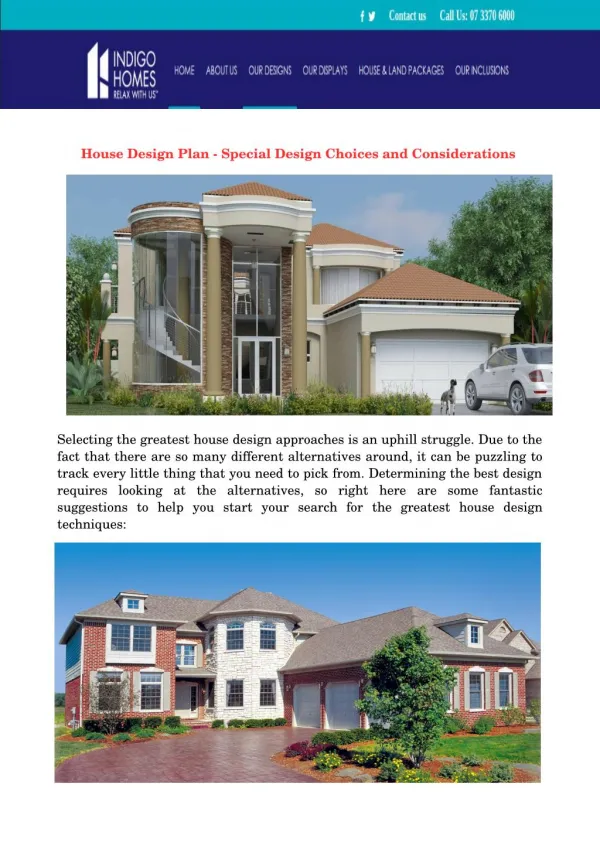 House Design Plan - Special Design Choices and Considerations
