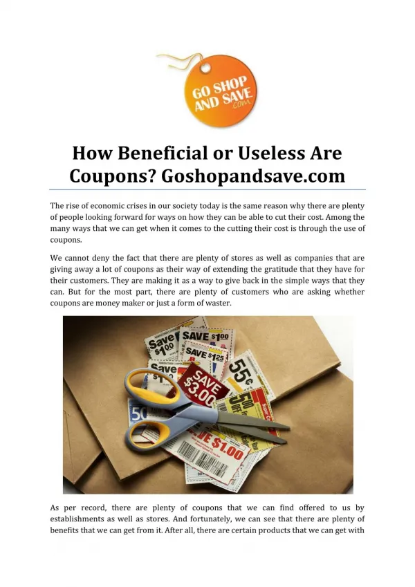 How Beneficial or Useless Are Coupons? Goshopandsave.com