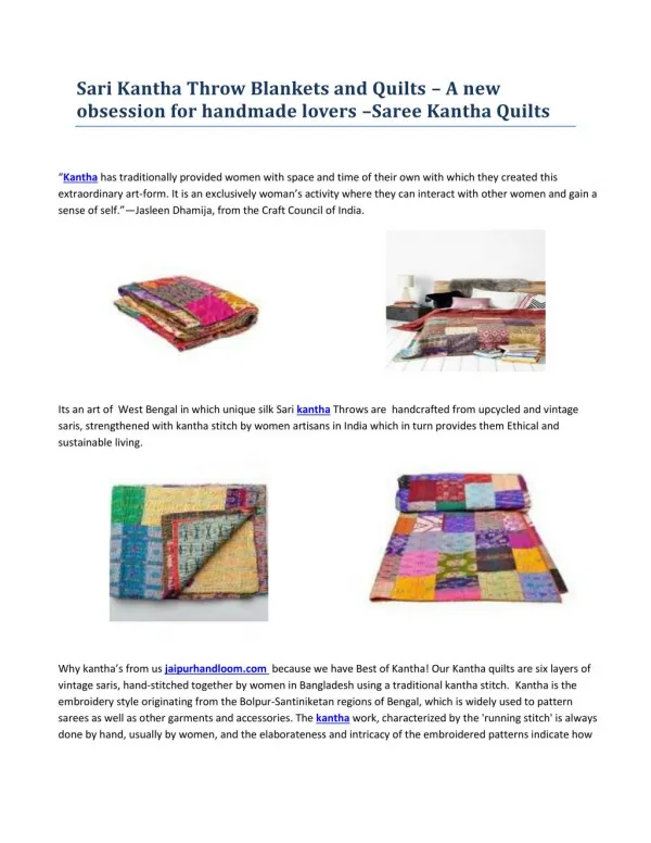 Sari Kantha Throw Blankets and Quilts - JaipurHandloom