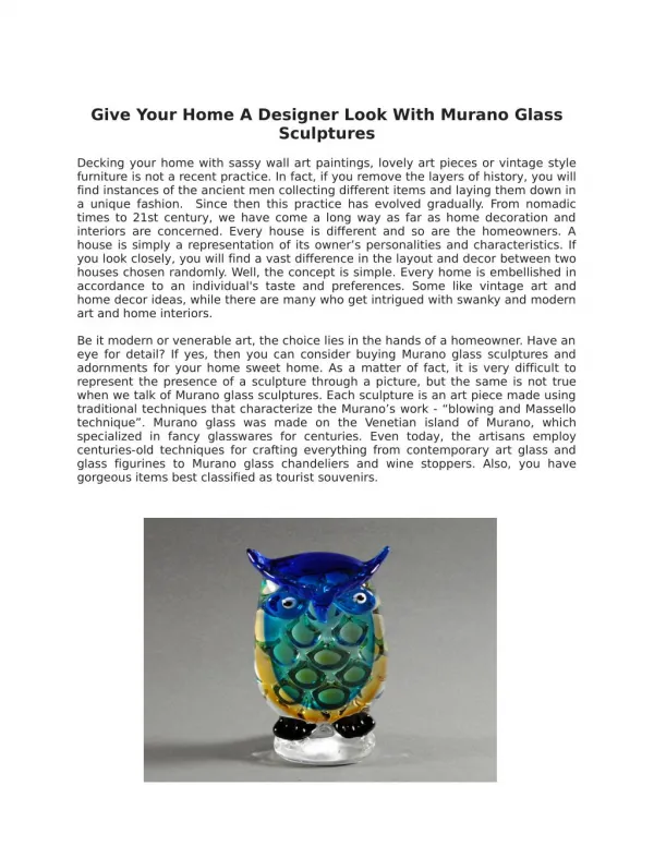 Give Your Home A Designer Look With Murano Glass Sculptures