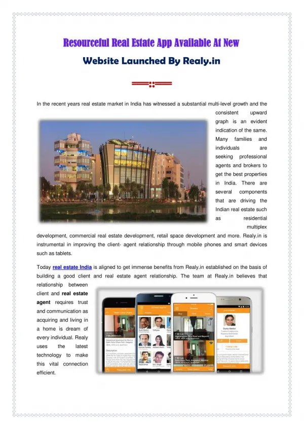 Real Estate App Available At New Website Launched by Realy.in